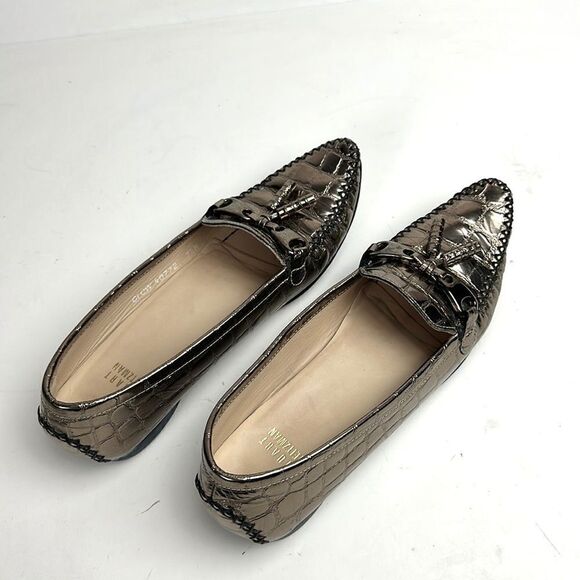 Stuart Weitzman Metallic Croc Embossed Topstitch Moccasin Loafer With Tassel 7,5 - Picture 10 of 16